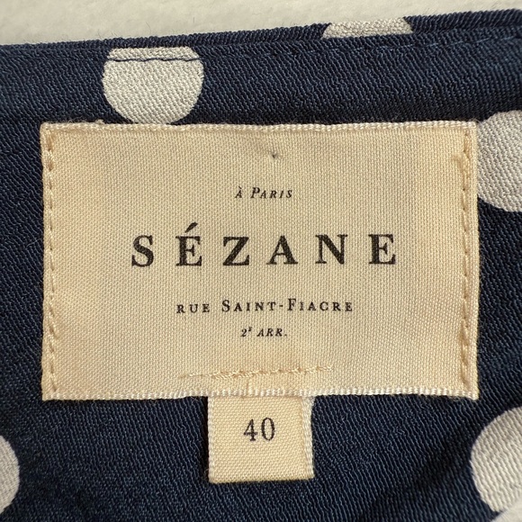 EUC Sézane Women’s Navy Polka Dot Blouse With Bow Sleeves “Lara Blouse” - Picture 7 of 10